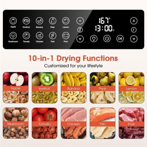Food Dehydrator 12 Trays Stainless Steel - 850W Large Dryer for Jerky, Fruit, Meat, Herbs, Mushroom with Digital Timer & Glass Door