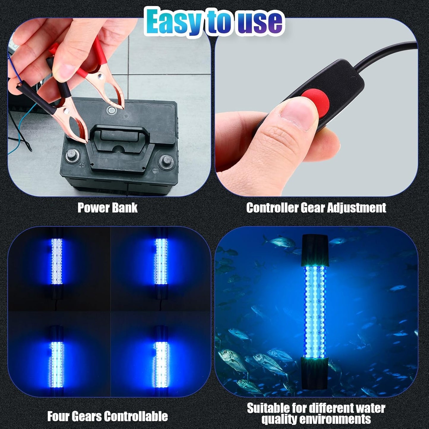 2 Pcs Adjustable 12V 15W Underwater Submersible Fishing Light Fishing Attracting Light LED Lure Bait Finder Lamp with 16.4ft Cord for Pool Boat Sea Crappie Squid Shad Shrimp