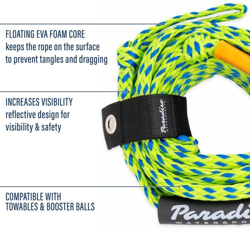 Paradise Water Sports - Tow Rope for Tubing and Boating, Heavy Duty Floating Rope, 1-4 Rider 4K Rope, 60-Feet
