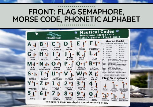 Nautical Flags and Codes Quick Reference Chart - Guide to Maritime Flag Signals, Morse Code, Phonetic Alphabet, and Flag Semaphore on 8.5" x 11" Waterproof Card - Perfect Sailing Book Companion