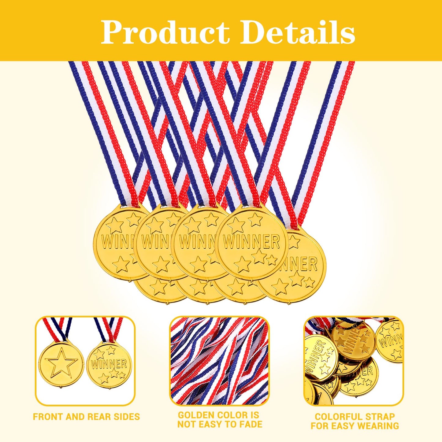 Nogeqi 30 Pieces Medals for Kids Gold Medals for Awards Plastic Winner Award Medal for Sports Competitions Games Party Gifts