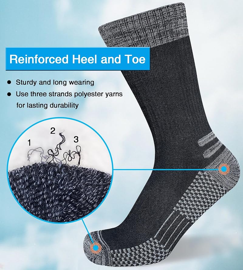 Mens Crew Work Socks 4 Pairs - Cozy Cushioned Moisture-Wicking, Black