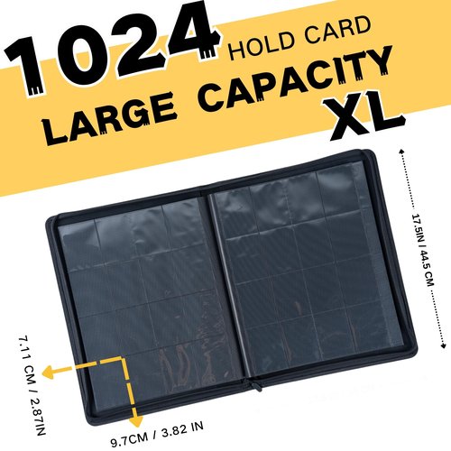 KUOOKING 1000+ Pockets Trading Card Binder, 16-Pocket Card Ablum Compatible with,MTG,Sports Cards & Other Standard Size Trading Card（BLACK)
