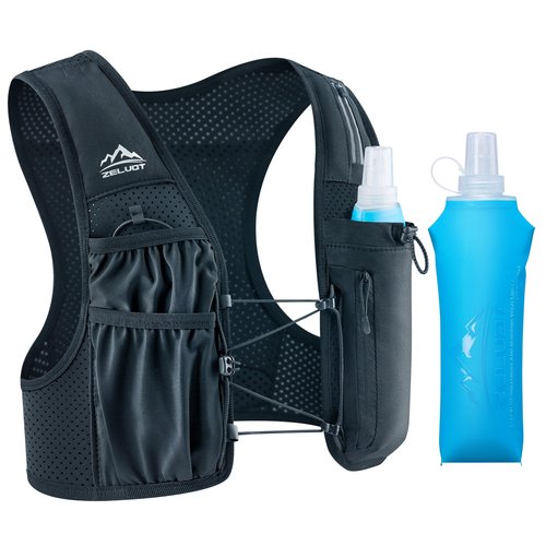 Zelvot Running Vest for Women Men, USA Original Patent, Adjustable Chest Straps Running Hydration Vest with 500ml Soft Flask, Lightweight Reflective Hydration Backpack for Hiking Marathon - M/L