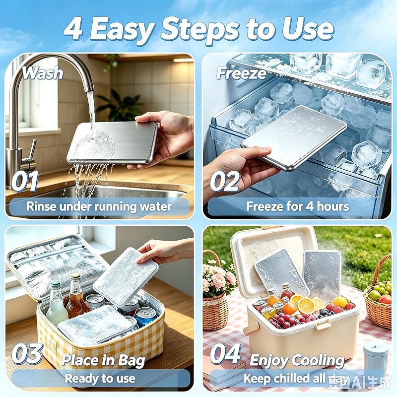 3-Pack Stainless Steel Ice Packs with Insulated Carry Bag – 48H Cooling for Lunches, Coolers, Camping