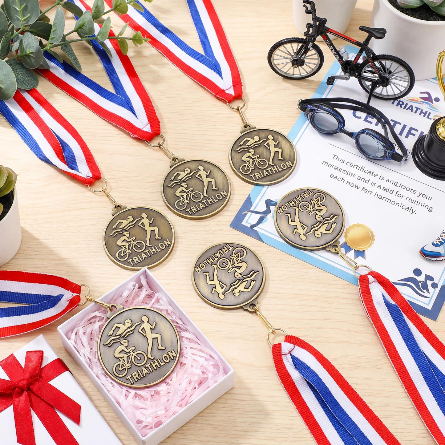Remuuly 30 Pcs Gold Medals Bulk 2'' Basketball Soccer Baseball Volleyball Football Lacrosse Kickball Cheer Bowling Trophy Medals for Awards for Sports Participation Winner Gift (Gold,Triathlon)