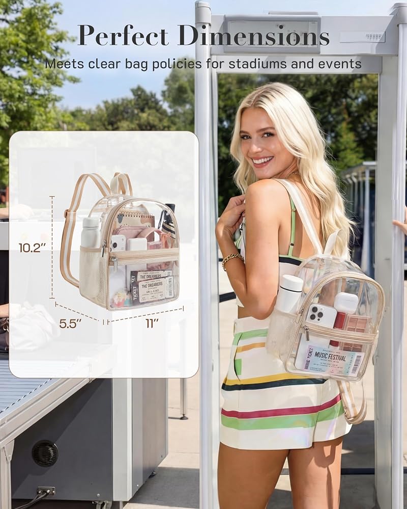 Missnine Classic Khaki Clear Stadium Backpack - Anti-Theft Mini See-Through Bag for Concerts & Sports
