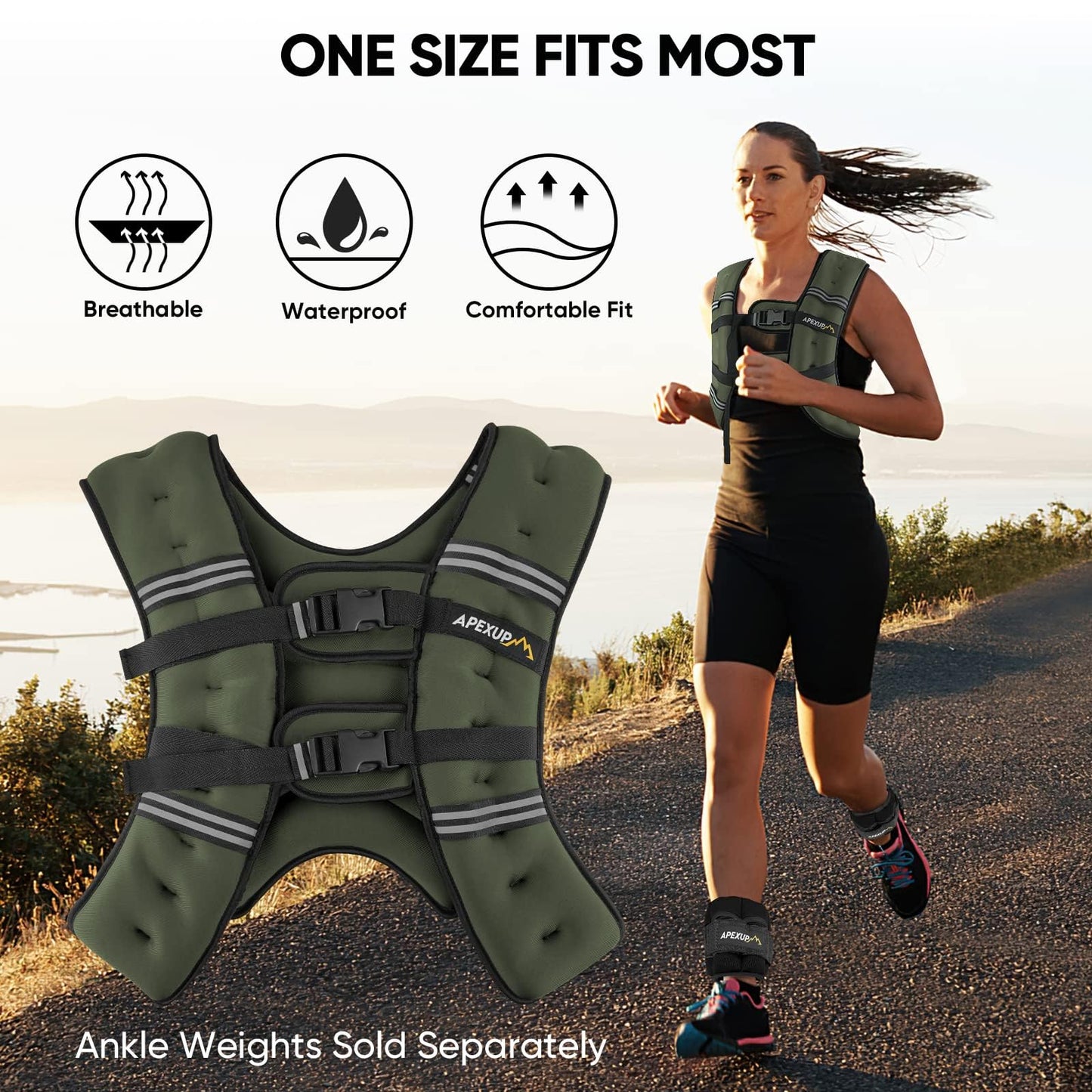 APEXUP 15lbs Weighted Vest Men Women, Weight Vest for Women Workout Equipment for Strength Training Running (Green)