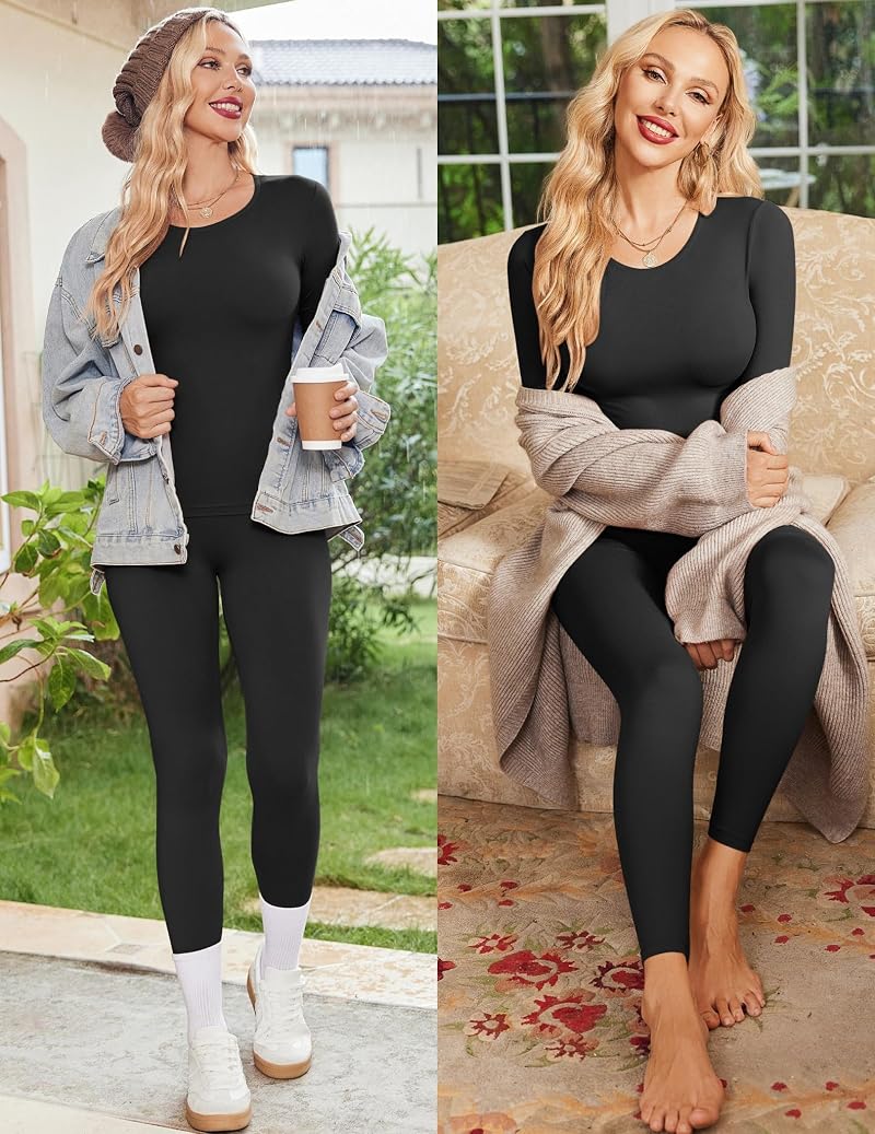 Ekouaer Thermal Underwear for Women Long Johns Base Layer Set – Black, Large