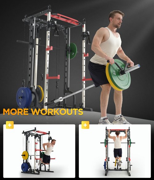 RUNFREELY SM010 Smith Machine Home Gym with Cable Crossover, All-in-ONE Trainer Compact Power Cage for Strength Training