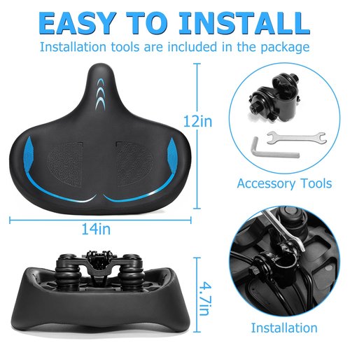CDYWD Oversized Bike Seat for Men & Women Comfort, Extra Wide Bicycle Seat Cushion, Comfortable Wing Padded, Large Replacement Bike Saddle for Peloton Bike, Stationary Exercise Bike, City Bike, Ebike