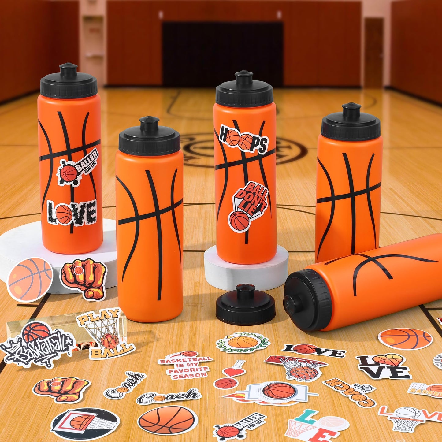 DI QIU REN 12pcs 20oz Basketball Water Plastic Bottle with 300 PCS Stickers