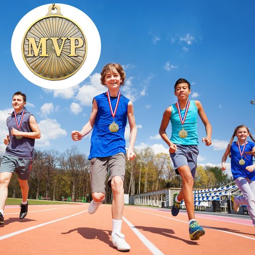 Loetere 30 Pcs 2'' MVP Award Medals Bulk with Neck Ribbons Gold Champ Trophy Most Valuable Player for Adults Games Sports Events Party Prizes Football Baseball Soccer Basketball Softball MVP Gift