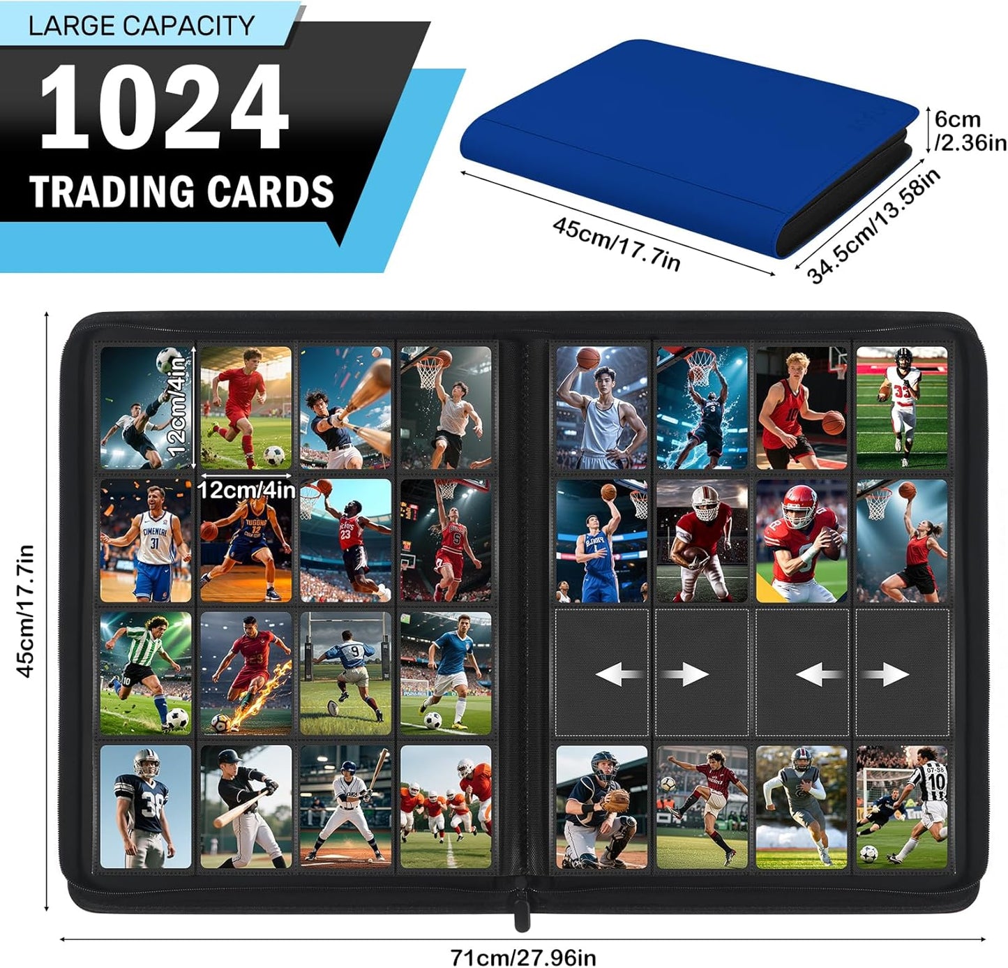 12 Pocket Card Binder, Zipper Trading Card Binder, 720 Large Capacity Side Loading Non-Ring Card Album, Double Sided Acid-Free Card Protector Binder, Card Collection for TCG, MTG, Sport Card, Pink