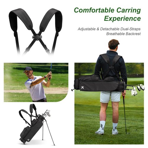 KVV Lightweight Pitch and Putt Golf Bag with Stand, Adjustable Dual Straps, Golf Stand Bag for Extra Storage in a Smaller Size(Black)
