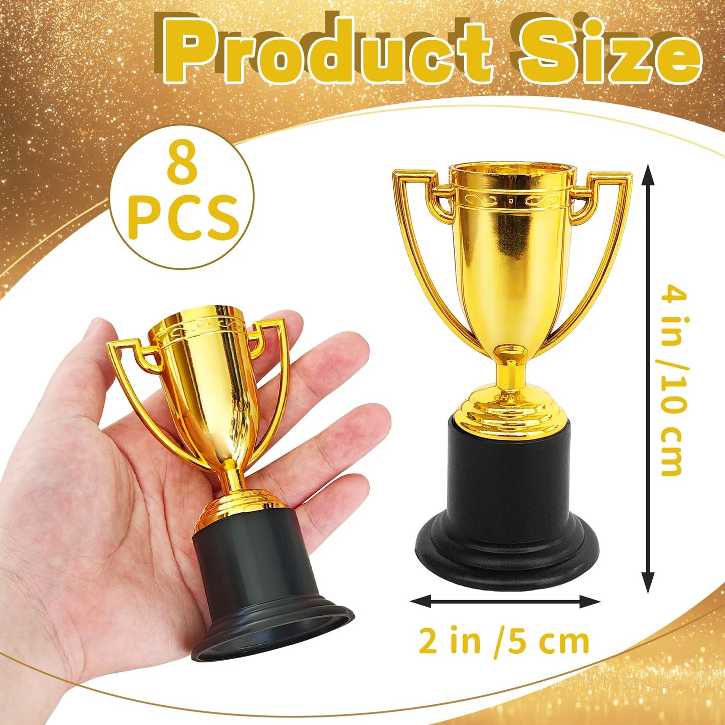 Jizvxe 8 Pack Mini Gold Trophies Award Cups,Gold Participation Trophy Cups,Plastic Gold Trophy for Props,Party Favors,Rewards,Sports,Competitions,Winning Prizes (4 in)