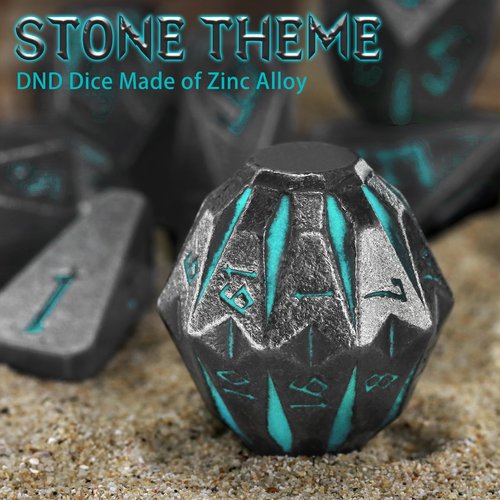 FONVGOGO Dungeons and Dragon Dice of 7, Metal Dice Set D and D Polyhedral DND Dice Set with Cardboard Box Unique Cool Stonehenge Theme RPG Dice for Role Playing Games Gifts (Blue)