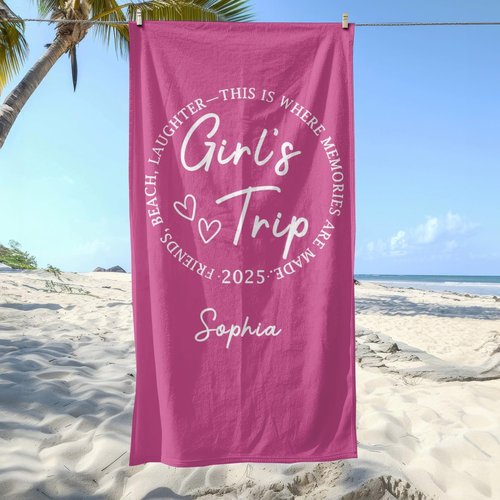 MyBienart Girls Trip Beach Towel 2025, Personzlized Beach Towels with Name for Kids Adults, Custom Girls Beach Trip Friendship Weekend Matching Gift for Women Friends Besties