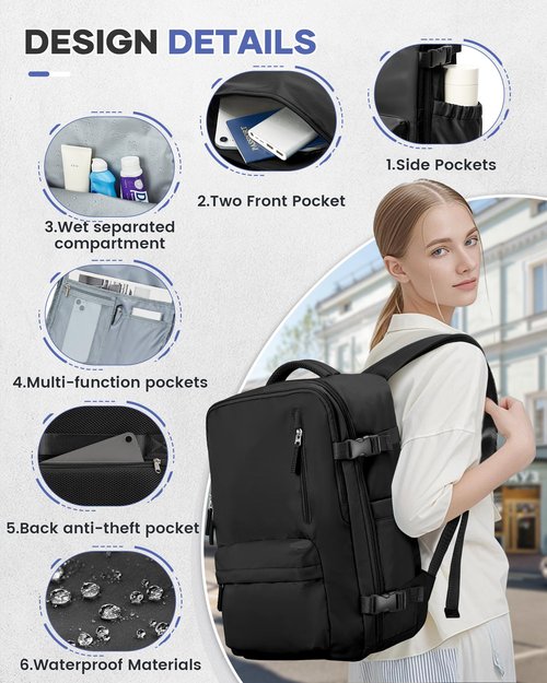 Vacuum Travel Backpack with Pump for Women,Airback Personal Item Carry on Backpacks Flight Approved 18x14x8 inches for Men,Laptop Waterproof Work Compression bags Casual Daypack,Black