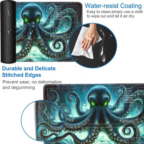 Yuxcfhjfe for MTG Playmat, Card Playmat with Zones-Includes A Storage Bag and 6 Dice, 24 x 14 inches for TCG Playmat with Non-Slip Rubber, for MTG Mat, Giant Octopus of The Deep Sea