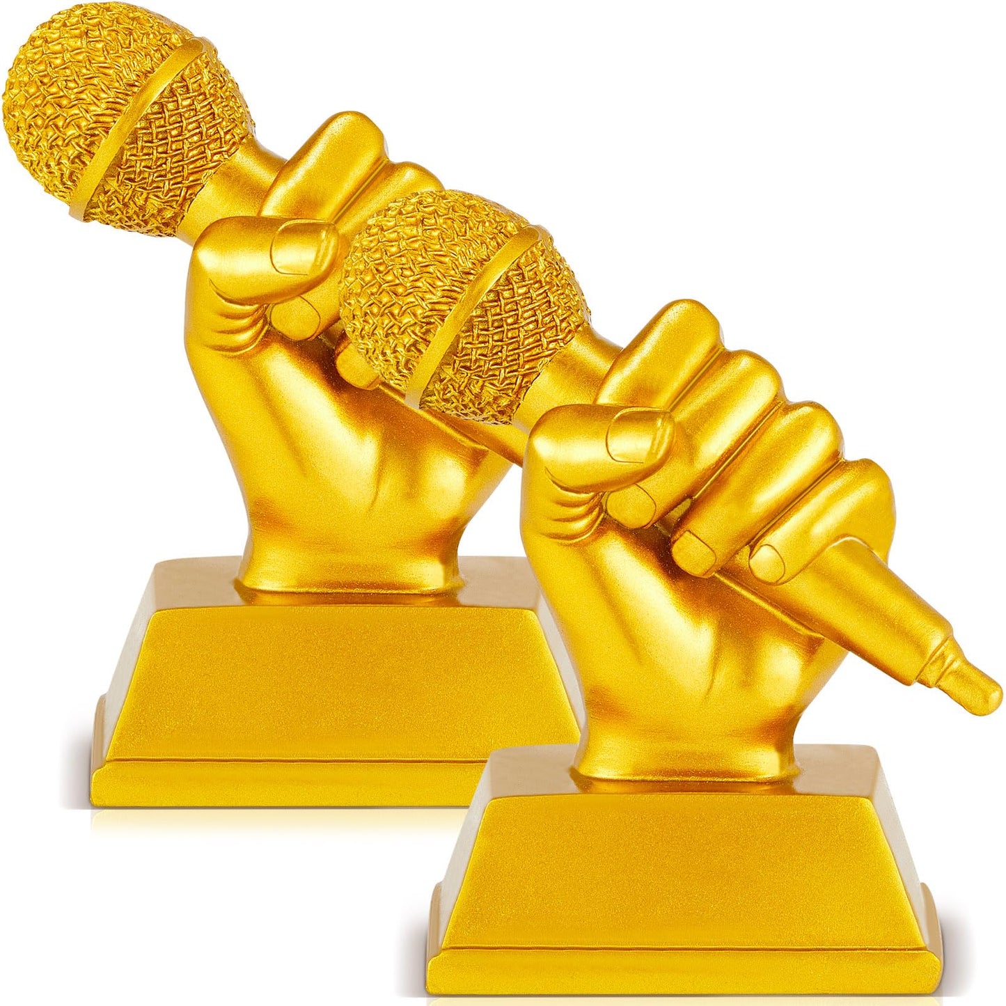 Hicarer 2 Pcs Golden Awards Microphone Trophy 6 Inch Resin Microphone Music Trophies Funny Trophy for Adult Singing Awards for Karaoke Competition Party Dance Appreciation Decoration