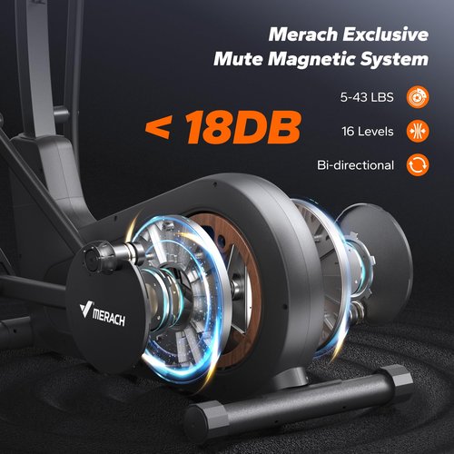 MERACH Elliptical Exercise Machine Trainer for Home with 16.5IN Stride, Hyper-Quiet Magnetic Driving System with 16 Resistance Levels, Multi-Function Display, Heart Rate Monitor Exercise Equipment