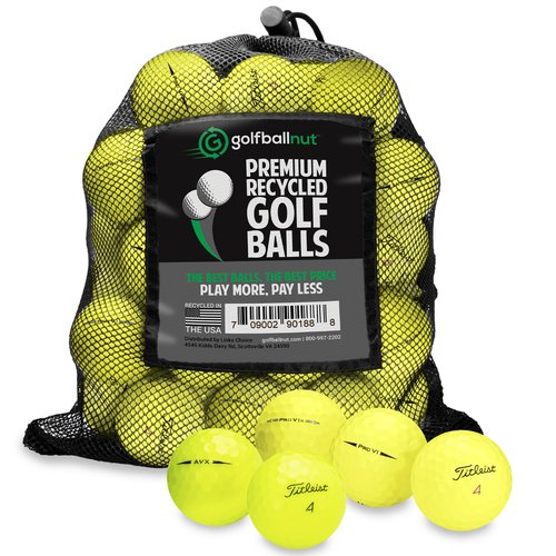 GolfBall Nut - 48 Golf Ball Tour Mix for Titleist Pro Models - Recycled and Used AVX, ProV1 & ProV1x Golf Balls - Includes Mesh Carrying Bag - Good Condition, Yellow