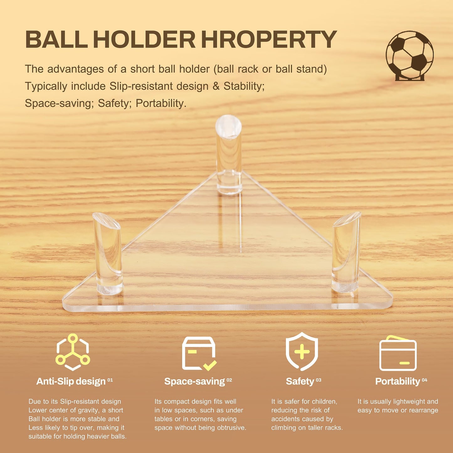 HENJAER Basketball Stand,4-Pack Anti-Slip Acrylic Ball Holder,Tabletop/Shelf Storage for Football Soccer Volleyball Rugby