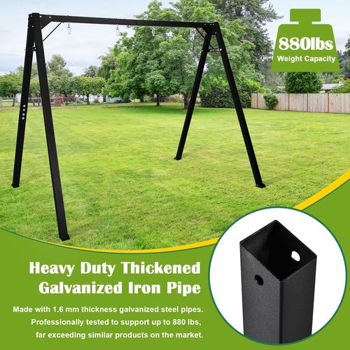 Swing Stand Frame, 8FT Heavy Duty Swing Set Frame, 880 lbs Capacity Heavy-Duty Outdoor Playground Sets for Backyards, Patio, Lawn, Black