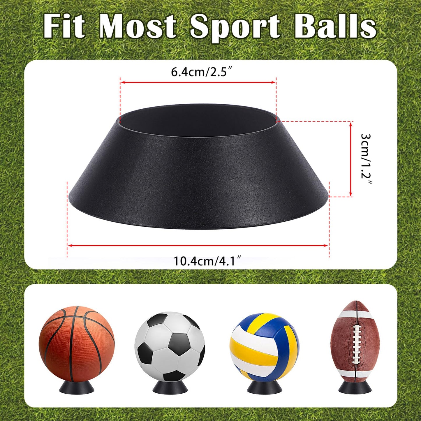 Hipiwe Ball Display Stands Holder - 10 Packs Plastic Sport Ball Holder Black Soccer Ball Display Rack Memorabilia Ball Display Ring Pedestal for Football Basketball Volleyball Baseball