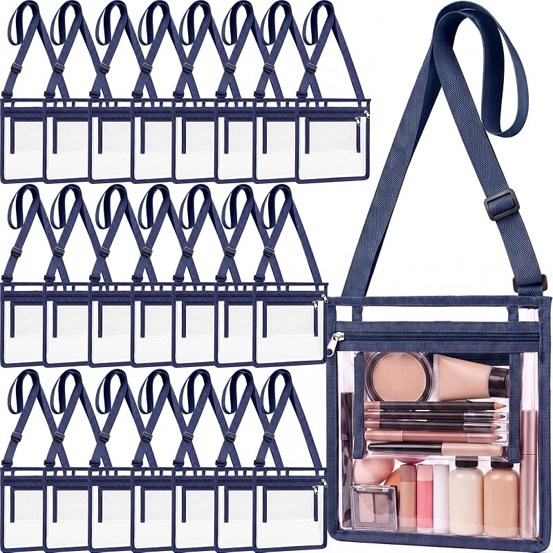Dark Blue 20-Pack Clear Stadium Crossbody Bags with Nylon Strap