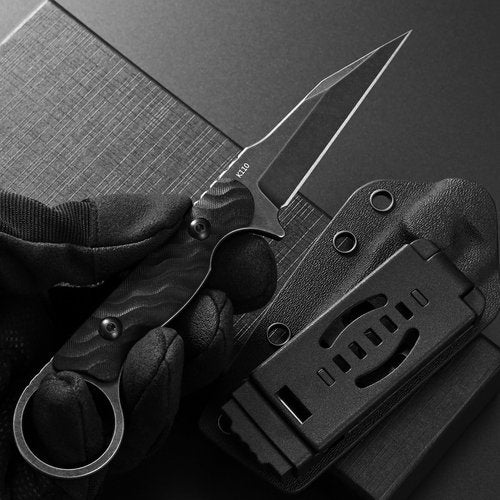 Ccanku C1341 Fixed Blade Knife, K110 Black Stonewashed Steel Blade G10 Handle EDC Tool Knife for Outdoor Survival Hiking Camping(Black)