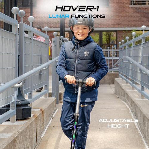 Hover-1 Lunar Kids Folding Kick Scooter with Color-Changing LED Light Up Wheels, Foot Brake, Adjustable Height Handle, and Light Weight Design
