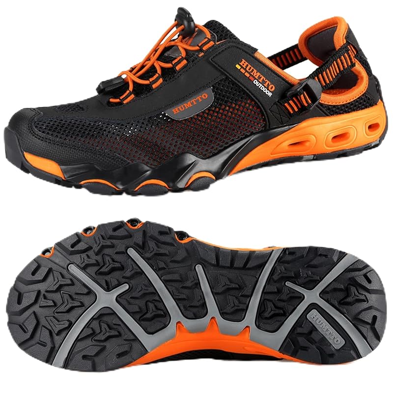 HUMTTO Amphibious Water Shoes for Men - Quick-Dry River Sandals with Closed Toe, Non-Slip Sole (Variation: Black+11-11.5)