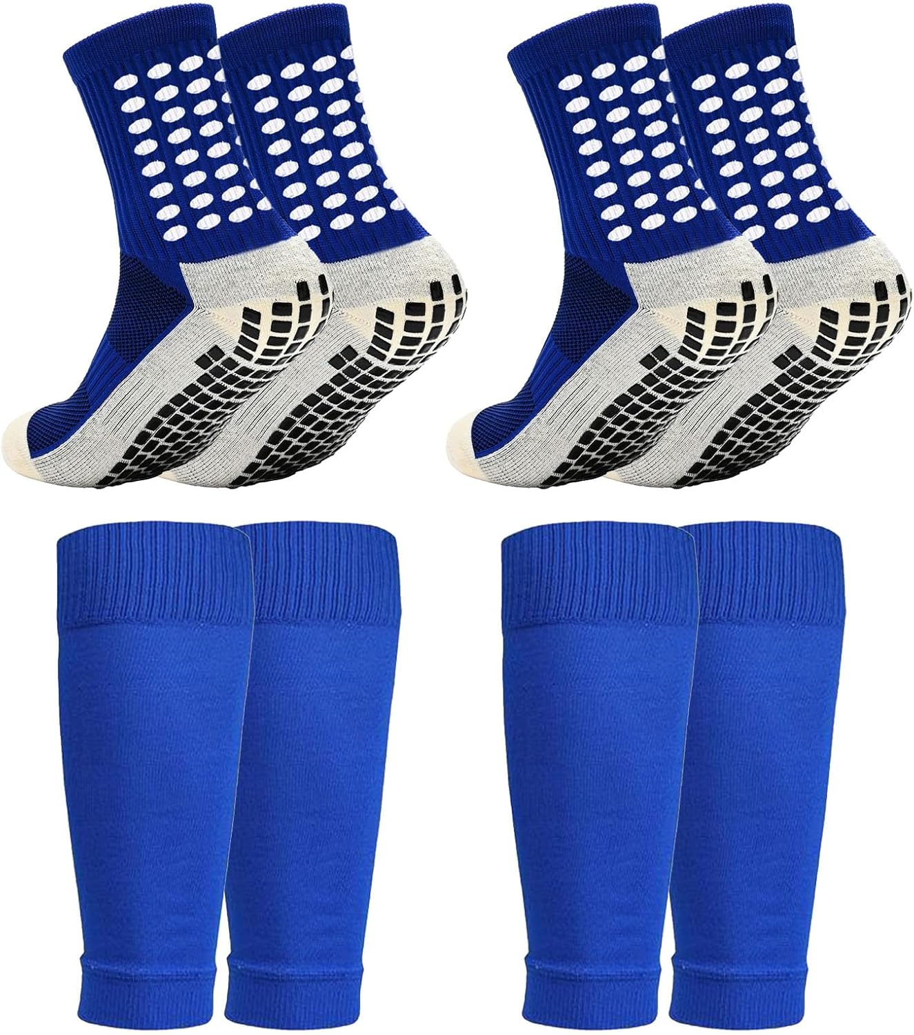 2/4 Sets Youth Grip Soccer Socks with Shin Guard Sleeves Kids Sleeve Socks for Boys Girls 7-14 for Soccer Basketball