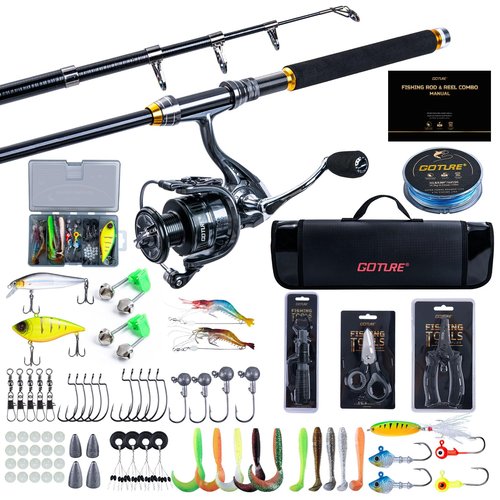 Goture Fishing Rod and Reel Combos-Telescopic Fishing Pole Spinning Reel Lures Set with Carrier Bag,Telescopic Rod Kit for Starter Travel Saltwater Freshwater Fishermen, Gifts for Men