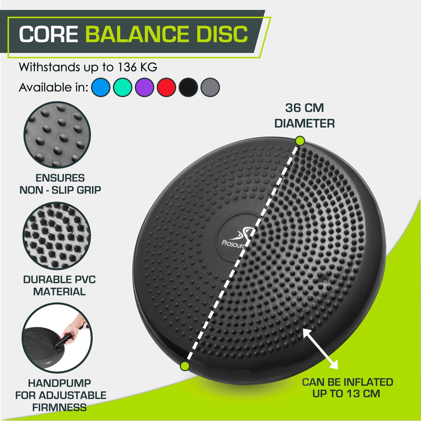 ProsourceFit Core Balance Disc Trainer, 14” Diameter with Pump for Improving Posture, Fitness, Stability