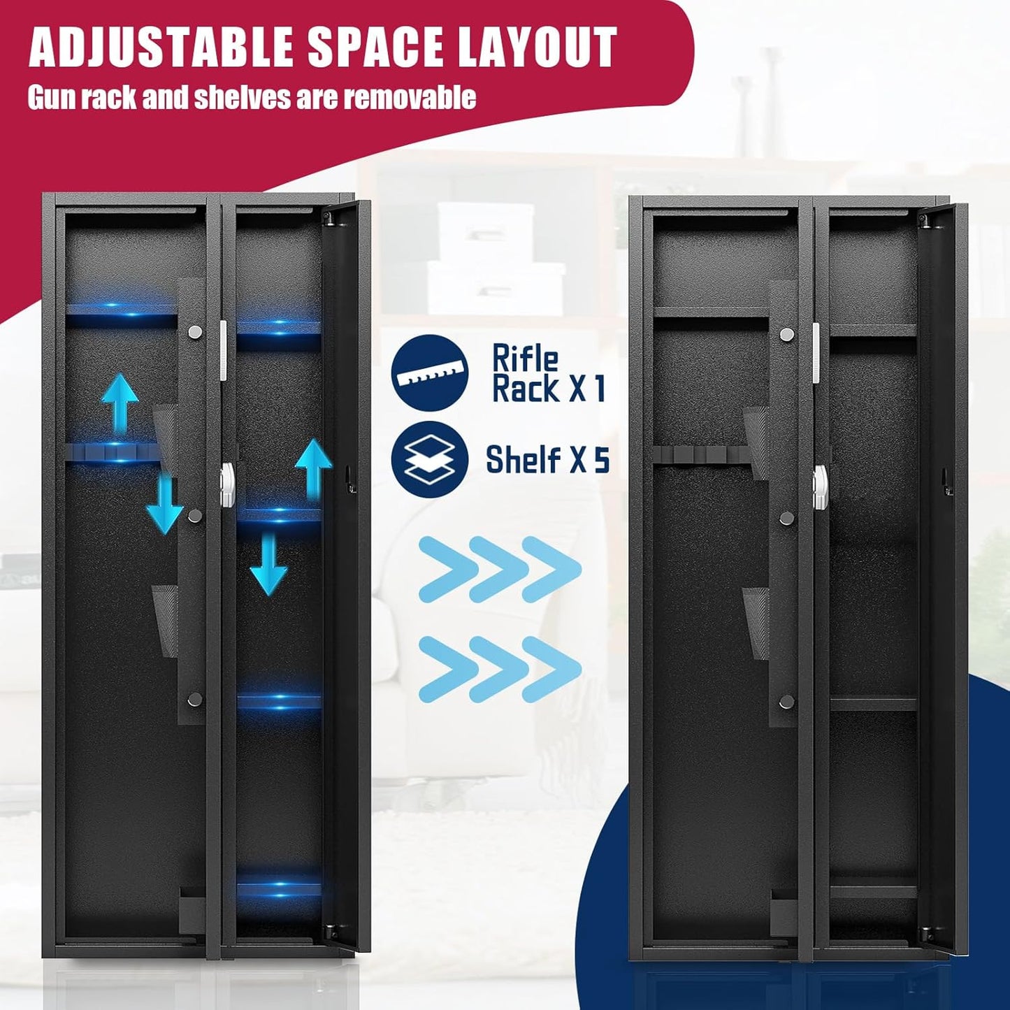KAER 4-5 Gun Safe, Gun Safe for Rifles and Pistols, Large Gun Safes for Home and Shotgun, Gun Cabinet for Home, Gun Cabinet, Quick Access Gun Safe, Gun Safe with Removable Shelf and Gun Rack