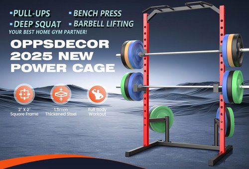 Adjustable Power Rack Squat Stand for Home Gym Equipment, Power Cage with 2 Pull Up Bars, 13-Level Strength Training Exercise Equipment Smith Machine with Heavy-Duty Steel Frame for Bench Press