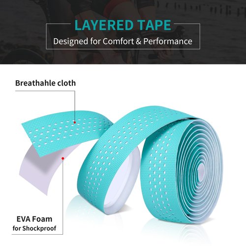 PollyCycle Non-Slip Stain-Resistant Bike Handlebar Tape ??Shock Absorbing Silicone & EVA, Breathable Durable Grip for Road & Mountain Bikes (Bianchi Green-White, Set of 2)