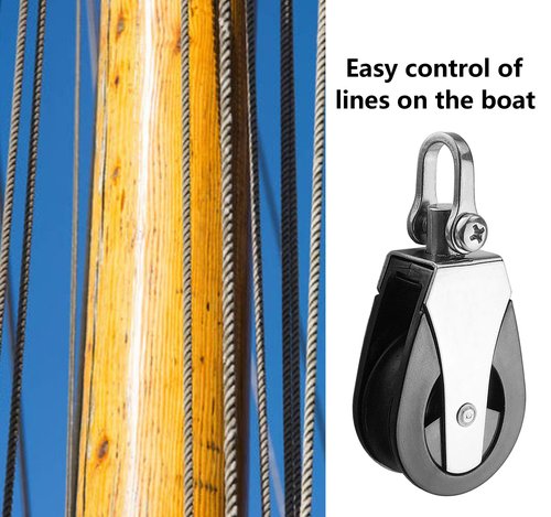 LEQMG High Load Capacity Marine Stainless Steel Nylon Block Universal Single Head Pulley,Smooth Silent Bearing,Rope Runner Boat Accessories(2 Pcs)