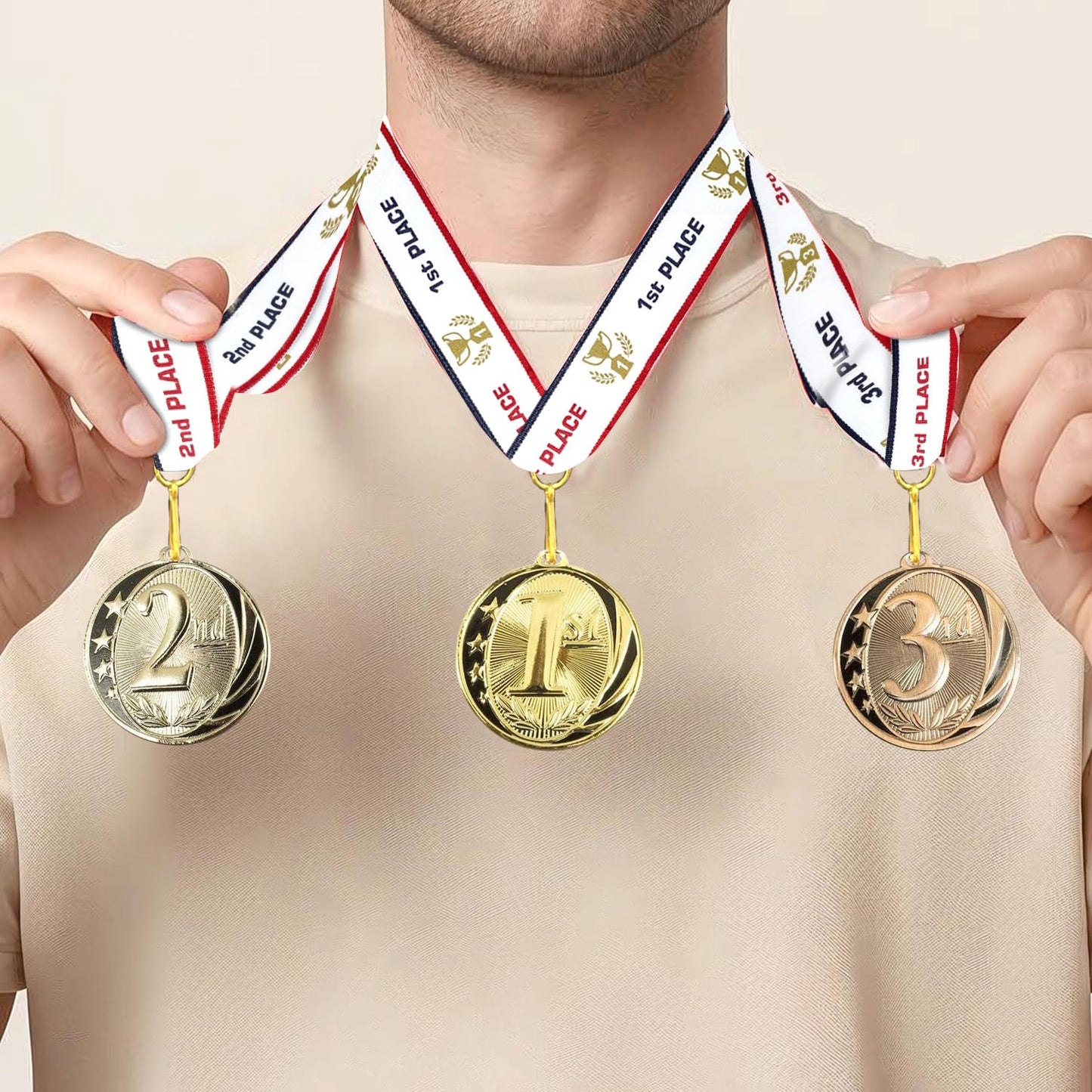 All Quality 1st 2nd 3rd Place Midnite Star Award Medals - 3 Piece Set (Gold, Silver, Bronze) Includes Neck Ribbon
