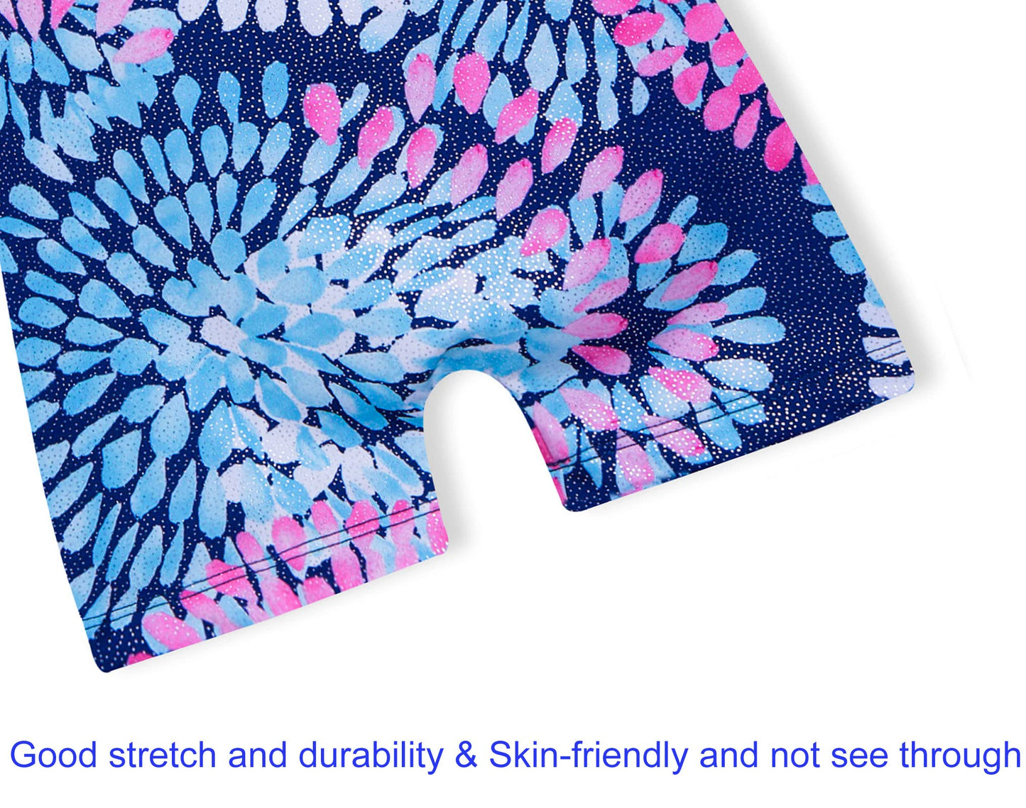 Domusgo Leotard for Girls Gymnastic Size 4t 5t Shiny Round Flowers Blue One-Piece Biketard