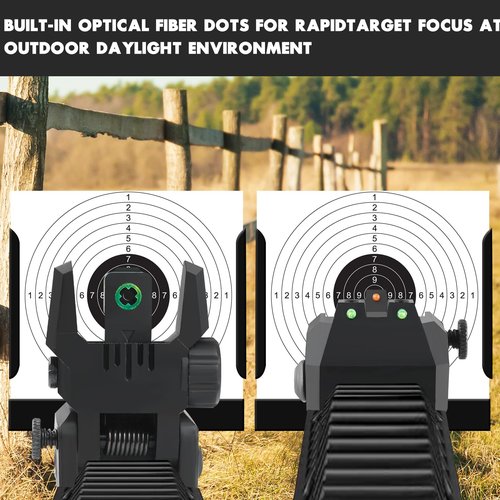 ZBULAR Fiber Optic Sights, Flip Up Front and Rear Backup Sights with Green Red Fiber Optics Dots, Tool-Free Adjustable Front Sight Rapid Transition