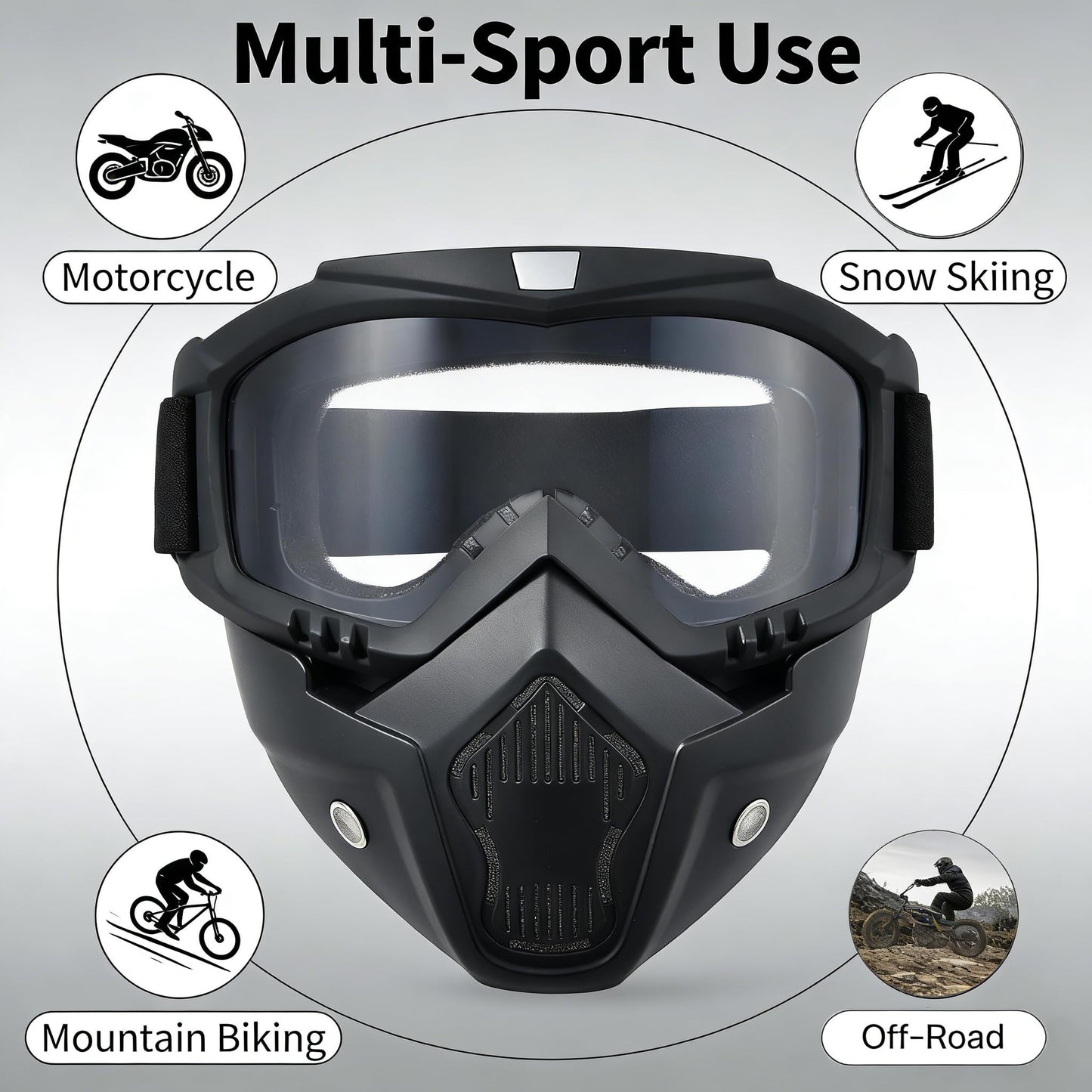 Paintball Mask Anti Fog,Airsoft Mask Full Face,Tactical Mask, Motorcycle Helmet Goggles with Removable Face Mask for Men Women (Clear)
