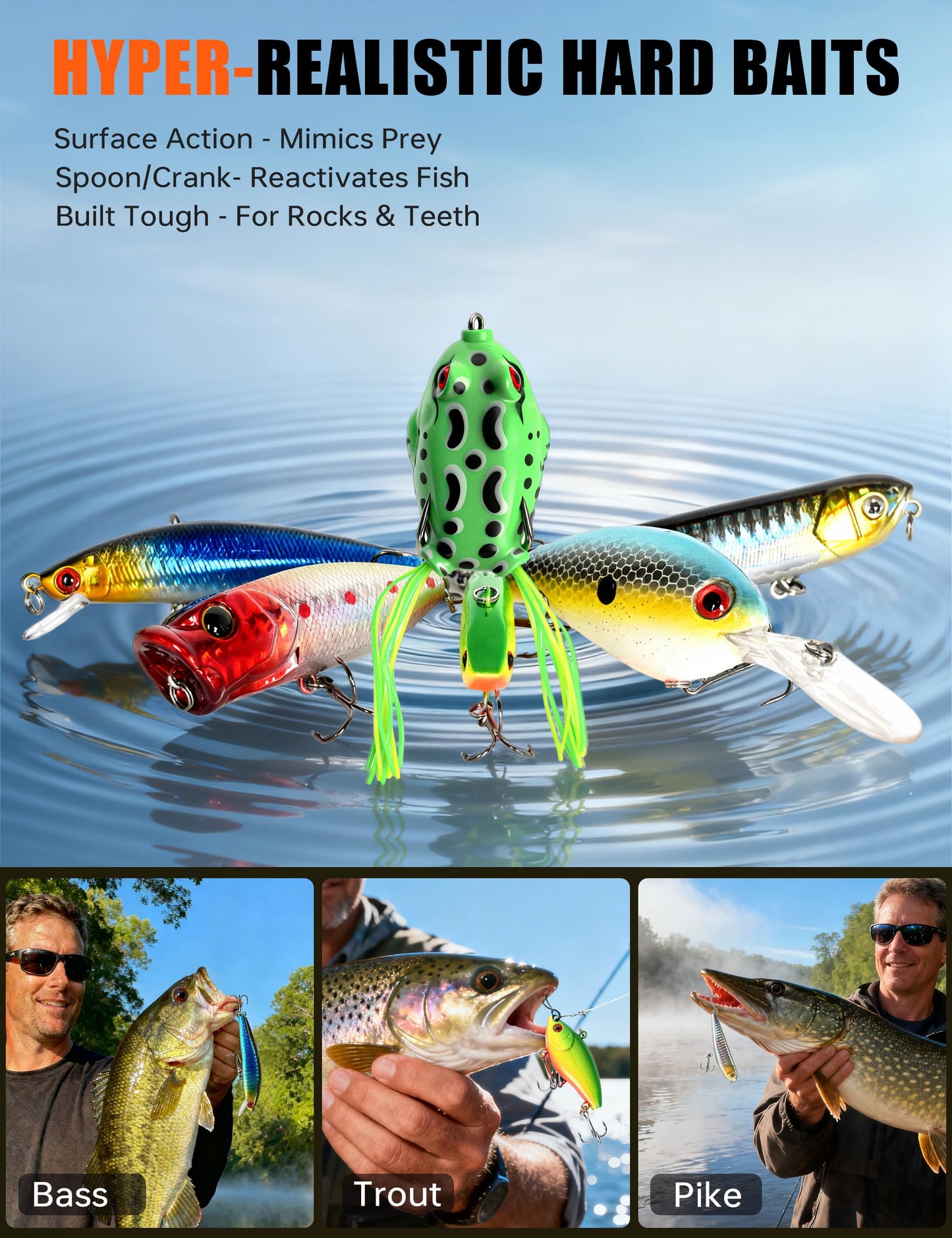 Large 3-Layer Tackle Box with Tackle Included, 417Pcs Fishing Lures Kit with Bonus Small 2-Sided Box & Gloves, Pliers, Crankbait, Hooks, Freshwater Bass Fishing Gear Gift for Men & Kids