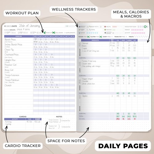 Clever Fox Fitness & Food Journal PRO – Daily Workout & Meal Planner for Women & Men – Exercise & Weight Loss Diary Notebook, 7.3x10.4” (Seashell)
