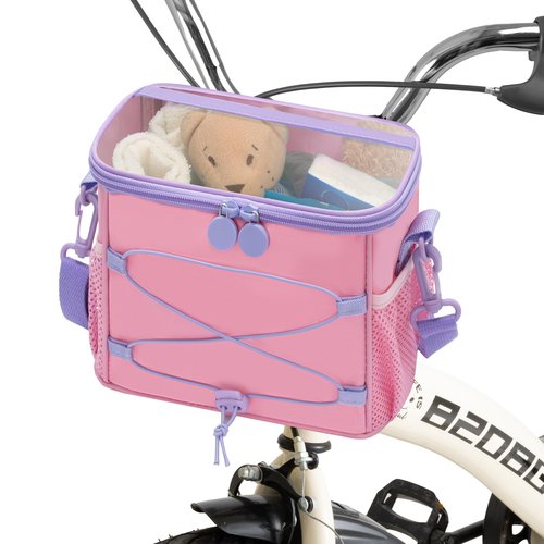 GRANNY SAYS Bike Basket Front for Kids, Cute Bicycle Basket for Bear Toys, Small Bike Bag for Boys and Girls, Kids Bicycle Baskets with Shoulder Strap, Handlebar Scooter Balance Bike Bag, Pink