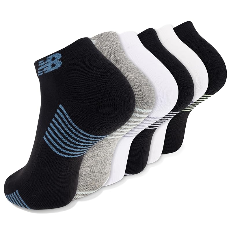 New Balance Unisex 12-Pack Cushioned Low Cut Socks – Gray Assorted (6 Pairs + Large)