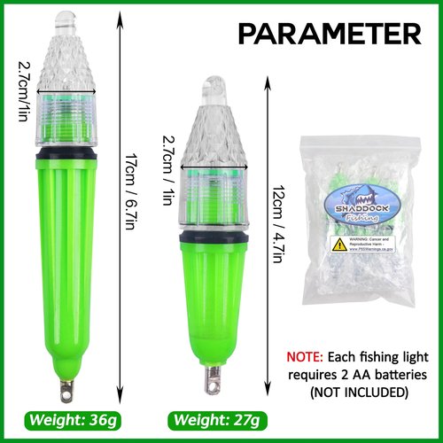 Green Underwater Fishing Light, 3 pcs / 5 pcs Deep Drop LED Waterproof Light Night Fishing Bait Lure Attractant Lamp 4.7in, 6.7in